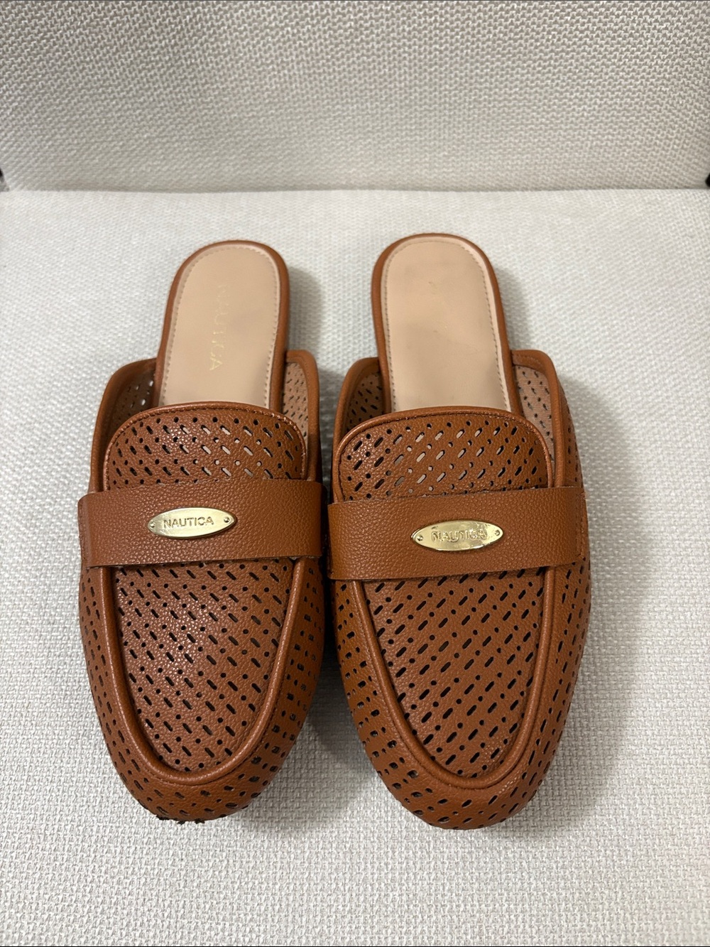 Nautica Women’s Cognac Perforated Leather Mule Slides